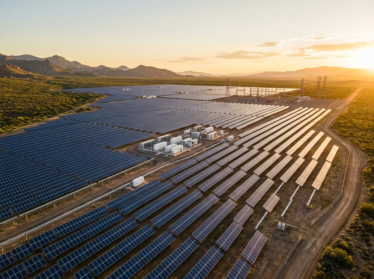 100MW+ utility scale ground and floating solar energy farm array with substation interconnect