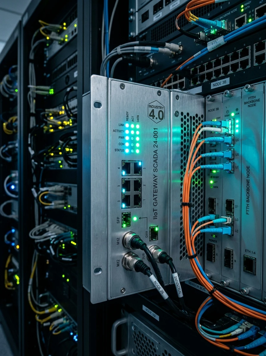Ayconik Industry 4.0 IIoT SCADA gateway and fiber optic telemetry server rack